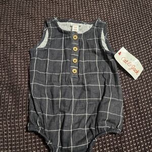 Cat & Jack Navy Grid Baby Romper